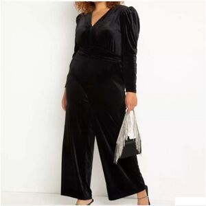 Eloquii Black Velvet Wide Leg Jumpsuit Size 22